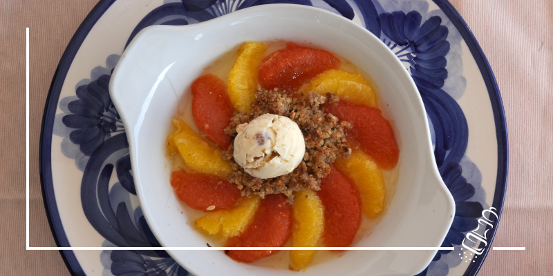 zitrusgratin mit nuss streuseln