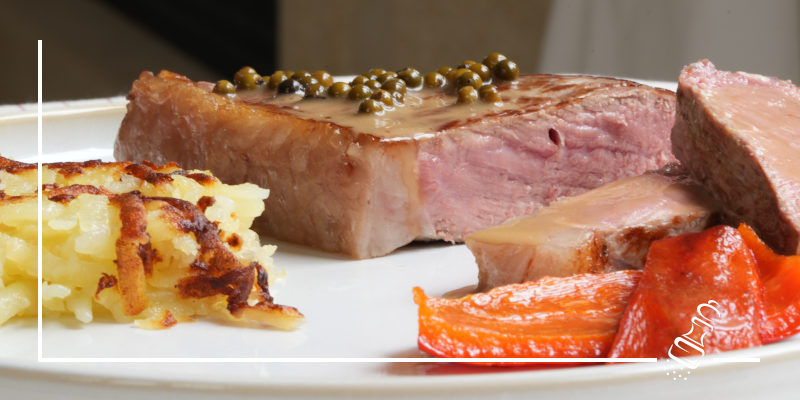 entrecote double an gruener pfeffersauce