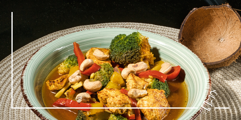 pouletcurry mit frischer kokusnuss