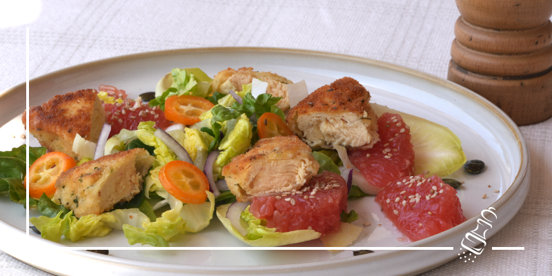 blattsalat mit poulet und kumquats